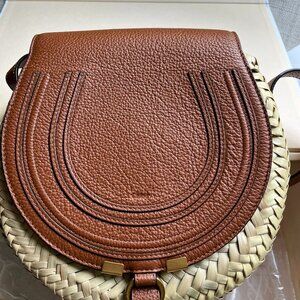 Chloe Marcie  Panier leather/raffia crossbody bag